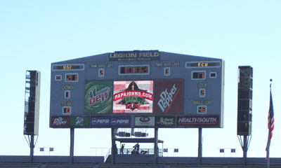 Legion Field scoreboard from Papajohns.com Bowl game
